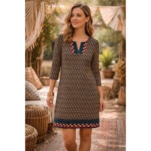 Jude Connally Megan Jude Cloth Geo Stretch 3/4 Sleeve Shift Dress Women S